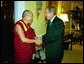 President George W. Bush welcomes the Dalai Lama to the White House Wednesday, September 10, 2003. White House photo by Paul Morse.