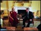 President George W. Bush meets with the Dalai Lama at the White House Wednesday, September 10, 2003. White House photo by Paul Morse.
