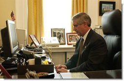 White House Chief of Staff Andy Card participates in Ask the White House, a 30-minute online forum which allows citizens to communicate with White House officials.