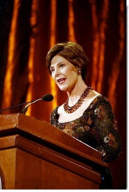Laura Bush delivers remarks at the 2003 National Book Festival Gala Performance and Dinner at the Library of Congress Oct. 3, 2003, in Washington, D.C.  White House photo by Susan Sterner
