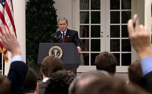 President George W. Bush holds a press conference in the Rose Garden Tuesday, Oct. 28, 2003. White House photo by Paul Morse.