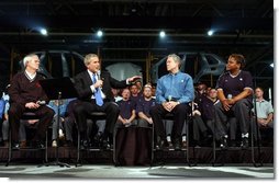 President George W. Bush discusses jobs and the economy with employers and employees at BMW Manufacturing Corporation in Greer, S.C., Monday, Nov. 10, 2003.  White House photo by Tina Hager