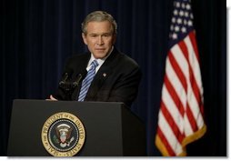 President George W. Bush holds a press conference in the Dwight D. Eisenhower Executive Office Building Monday, Dec. 15, 2003.   White House photo by Paul Morse
