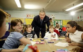 Celebrating the second anniversary of the No Child Left Behind Act, President George W. Bush visits with students at West View Elementary School in Knoxville, Tenn., Jan. 8, 2004.  White House photo by Paul Morse
