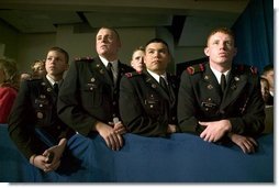 Cadets from the New Mexico Military Institute listen as President George W. Bush delivers remarks on the war on terror at the Roswell Convention Center in Roswell, N.M., Thursday, Jan. 22, 2004.  White House photo by Eric Draper