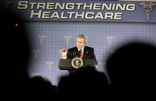 President George W. Bush delivers remarks on medical liability reform at Baptist Health Medical Center in Little Rock, Ark., Monday, Jan. 26, 2004. White House photo by Paul Morse