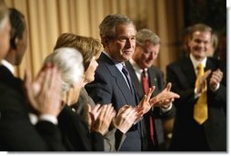 President George W. Bush attends the National Prayer Breakfast in Washington, D.C., Thursday, Feb. 5, 2004.  White House photo by Eric Draper