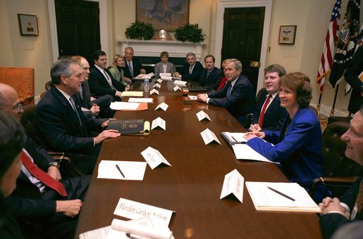 President George W. Bush meets with economic leaders in the Roosevelt Room Tuesday, Feb. 10, 2004. White House photo by Paul Morse.