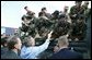 President George W. Bush greets soldiers after giving remarks to military personnel Fort Polk, La., Tuesday, Feb. 17, 2004. White House photo by Paul Morse.