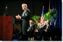 President George W. Bush speaks during the presentation of the 2003 Malcom Baldrige National Quality Award in Arlington, Va., Tuesday, March 9, 2003. The award in the highest honor for performance given by the President to U.S. organizations.  White House photo by Paul Morse