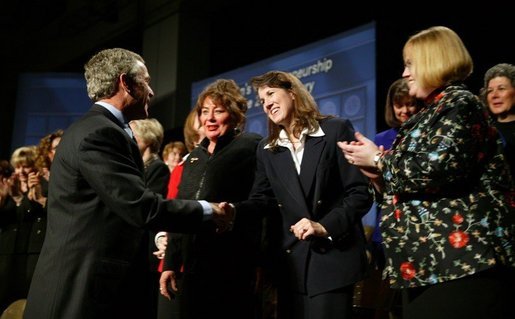 President George W. Bush greets participants at the Women's Entrepreneurship in the 21st Century Forum in Cleveland, Ohio, Wednesday, March 10, 2004. White House photo by Paul Morse.