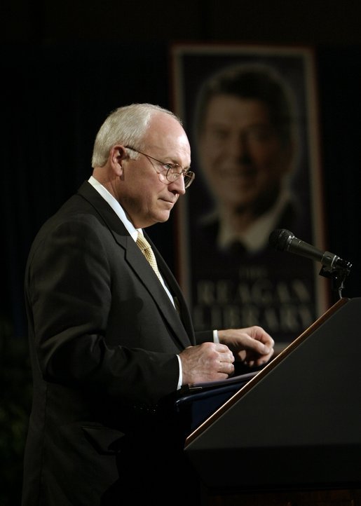 Vice President Dick Cheney delivers remarks during a visit to the Ronald Reagan Presidential Library and Museum in Simi Valley, Calif., Wednesday, March 17, 2004. The Vice President discussed President Reagan's legacy and America's War on Terror. White House photo by David Bohrer.