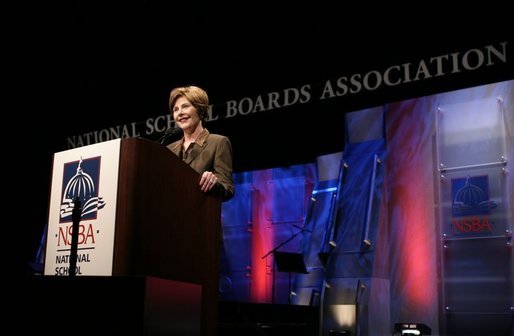First Lady Mrs. Laura Bush gives remarks to the National School Boards Association 64th annual conference in Orlando, FL on March 29, 2004. White House photo by Paul Morse