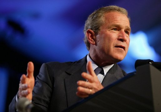 President George W. Bush speaks at the Newspaper Association of America Annual Convention at the Omni Shoreham Hotel in Washington D.C. on April 20, 2004. White House photo by Paul Morse.