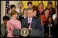 President George W. Bush gives remarks with First Lady Mrs. Laura Bush at a reception for the National Race for the Cure in the East Room of the White House on April 21, 2004. White House photo by Paul Morse