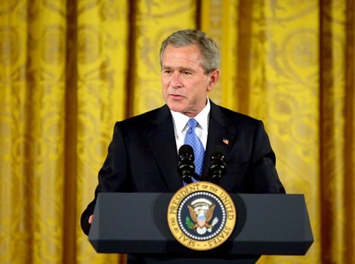 President George W. Bush speaks during the White House ceremony honoring Cinco de Mayo in the East room Wednesday, May 5, 2004. "We value the heritage and the contribution of Mexican Americans in our country, and we respect our friend and neighbor, the great nation of Mexico," said the President in his remarks. White House photo by Paul Morse