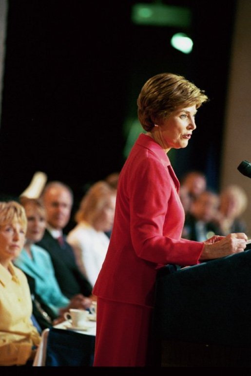 Laura Bush delivers remarks at the Tenth Anniversary of the Annual Prayer Breakfast honoring the National Day of Prayer in Albany, N.Y., Tuesday, May 11, 2004. "God has blessed our nation and our lives beyond measure. And today we pray that God will grant us the courage and the conviction to celebrate our faith, to serve others, and to seek comfort in prayer," said Mrs. Bush. "This is our prayer for all Nations and for all of God's people." White House photo by Tina Hager