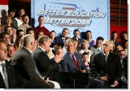President George W. Bush participates in a conversation on High School Initiatives at Parkersburg South High School in Parkersburg, W. Va., Thursday, May 13, 2004.  White House photo by Paul Morse