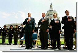 President George W. Bush attends the Annual Peace Officers' Memorial Service at the U.S. Capitol in Washington, D.C., Saturday, May 15, 2004. "Every year on this day, we pause to remember the sacrifice and faithful services of officers lost in the line of duty throughout our nation's history," said the President.  White House photo by Paul Morse