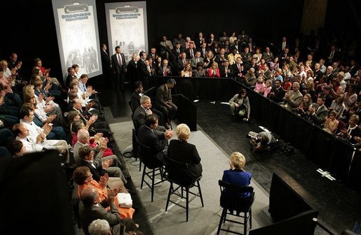 President George W. Bush participates in a conversation on health care and community health centers at Youngstown State University in Youngstown, Ohio, Tuesday May 25, 2004. White House photo by Paul Morse