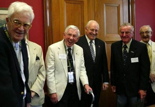 Vice President Dick Cheney meets with USS Bashaw Plankowners on Capitol Hill Friday, May 28, 2004. Vice President Cheney honored the plankowners for their service in World War II. White House photo by Joyce Naltchayan.