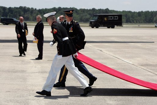 The red carpet is laid out for the arrival ceremonies of the leaders of the G8 member nations at Hunter Army Airfield in Savannah, Ga., Tuesday, June 8, 2004. White House photo by Paul Morse