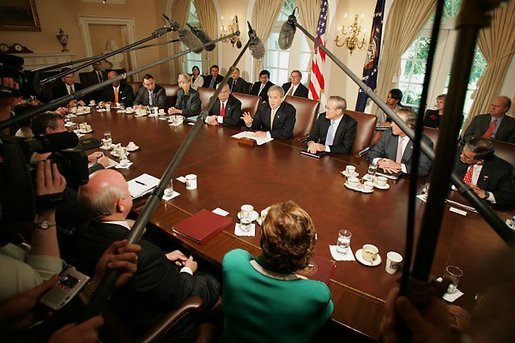 President George W. Bush meets with members of his Cabinet during a Cabinet Meeting at the White House Thursday, June 17, 2004. White House photo by Eric Draper