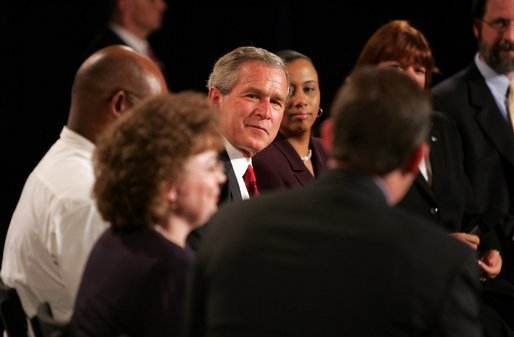 President George W. Bush participates in a conversation on compassion at the Hamilton County Alcohol and Drug Addiction Services Center in Cincinnati, Ohio on June 21, 2004. White House photo by Paul Morse.