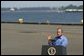 President George W. Bush delivers remarks on the Columbia River Channel Deepening Project in Portland, Ore., Friday, Aug. 13, 2004. The President announced a $15 million budget amendment for the U.S. Army Corps of Engineers to begin construction on the project.  White House photo by Eric Draper