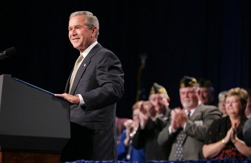President George W. Bush speaks at the Veterans of Foreign Wars convention in Cincinnati, Ohio, Monday, Aug. 16, 2004. White House photo by Paul Morse.