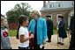Lynne Cheney greets third grade students from Fairfax County Public Schools at Gunston Hall Plantation, the historic home of Founding Father George Mason, Friday, Sept. 17, 2004. White House photo by Tina Hager.
