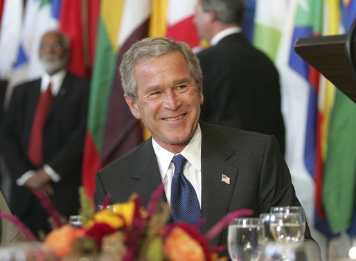 President George W. Bush attends a luncheon at the United Nations General Assembly in New York City Tuesday, Sept. 21, 2004. White House photo by Eric Draper.