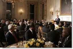 President George W. Bush addresses the Iftaar Dinner with Ambassadors and Muslim Leaders in the State Dining Room of the White House, Nov. 10, 2004. White House photo by Paul Morse