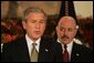 President George W. Bush announces his nomination of Bernard B. Kerik, the New York police commissioner during the Sept. 11, 2001 terrorist attacks, as the new Department of Homeland Security Secretary in the Roosevelt Room Friday, Dec. 3, 2004. White House photo by Tina Hager