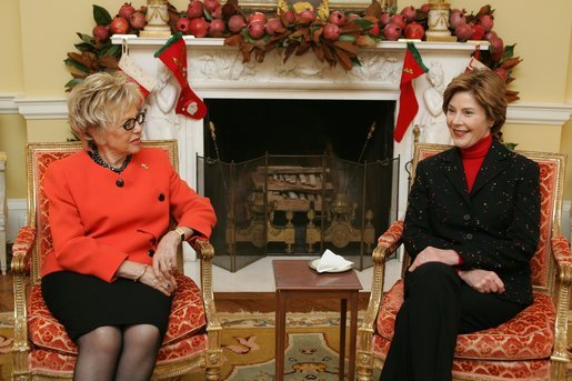 Laura Bush hosts Viviane Wade, wife of President Abdoulaye Wade of Senegal, for tea Monday, Dec. 6 , 2004. White House photo by Susan Sterner