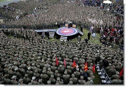President George W. Bush delivers remarks to nearly 7,000 military personnel and families at Marine Corps Base Camp Pendleton, Calif., Tuesday, Dec. 7, 2004. White House photo by Eric Draper