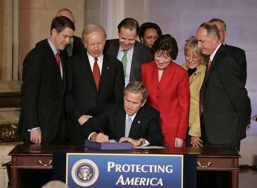 President George W. Bush puts his signature on S. 2845, The Intelligence Reform and Terrorism Prevention Act of 2004, in Washington, D.C., Dec. 17, 2004. White House photo by Paul Morse