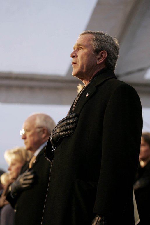 President George W. Bush and Vice President Dick Cheney watch the inaugural concert 'A Celebration of Freedom' on the Ellipse south of the White House, Wednesday, Jan. 19, 2005. "An inauguration is a time of unity for our country," President Bush said during remarks delivered at the event. "With the campaign behind us, Americans lift up our sights to the years ahead and to the great goals we will achieve for our country. I am eager and ready for the work ahead." White House photo by Eric Draper