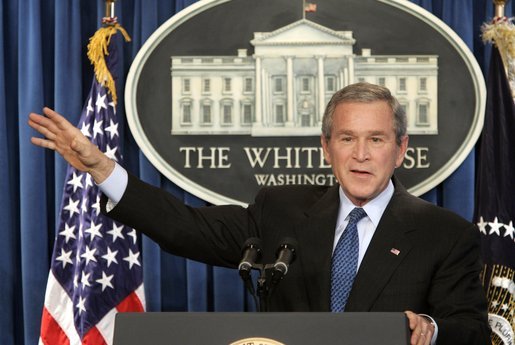 President George W. Bush speaks during a press conference in the Brady Press Briefing Room at the White House, Wednesday, Jan. 26, 2005. White House photo by Paul Morse
