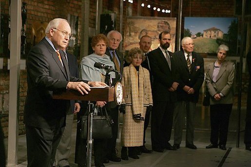 Vice President Dick Cheney addresses holocaust survivors and their family members during a reception at the Galicia Jewish Museum in Krakow, Poland, Wednesday, Jan. 26, 2005. Vice President Cheney leads a U.S. delegation to Poland to commemorate the 60th Anniversary of the Liberation of the Auschwitz-Birkenau Concentration Camp. White House photo by David Bohrer