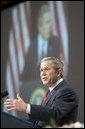 President George W. Bush speaks at the 2005 'Congress of Tomorrow' luncheon during the congressional retreat in White Sulphur Springs, W.V., Friday, Jan. 28, 2005. White House photo by Paul Morse