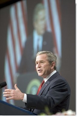 President George W. Bush speaks at the 2005 'Congress of Tomorrow' luncheon during the congressional retreat in White Sulphur Springs, W.V., Friday, Jan. 28, 2005.   White House photo by Paul Morse
