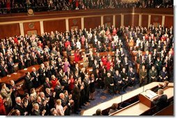 President George W. Bush receives a standing ovation during his State of the Union Address at the U.S. Capitol, Wednesday, Feb. 2, 2005.  White House photo by Susan Sterner