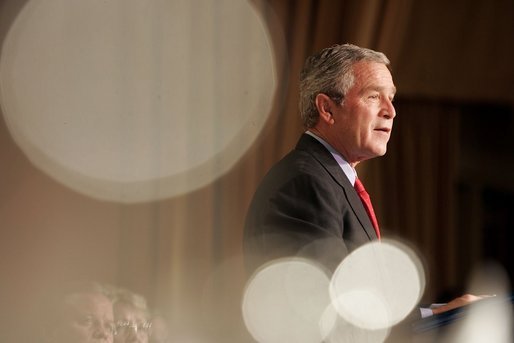 President George W. Bush delivers remarks at the National Prayer Breakfast at the Washington Hilton Hotel in Washington, D.C., Thursday, Feb. 3, 2005. White House photo by Paul Morse