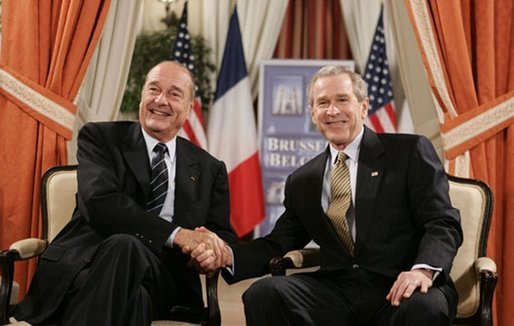 President George W. Bush meets with French President Jacques Chirac in Brussels, Belgium, Monday, Feb. 21, 2005. White House photo by Eric Draper.