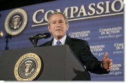 President George W. Bush delivers remarks at a White House Faith-Based and Community Initiatives Leadership Conference in Washington, D.C., Tuesday, March 1, 2005.  White House photo by Paul Morse