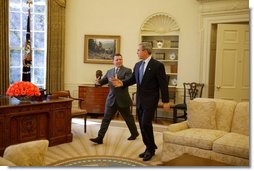 President George W. Bush and His Majesty King Abdullah of Jordan meet in the Oval Office Tuesday, March 15, 2004.  White House photo by Paul Morse