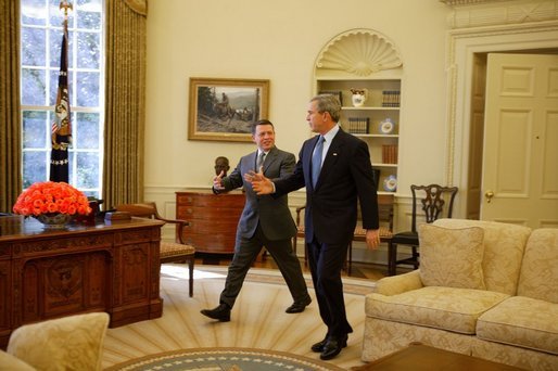 President George W. Bush and His Majesty King Abdullah of Jordan meet in the Oval Office Tuesday, March 15, 2004. White House photo by Paul Morse