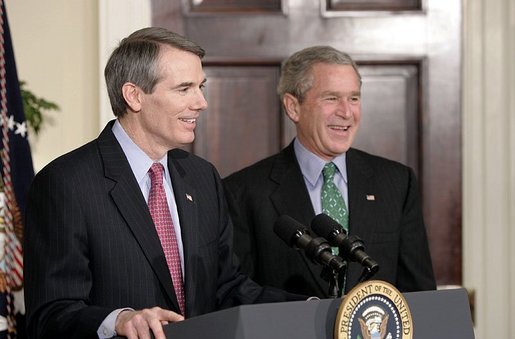 Congressman Rob Portman, R-Ohio, speaks during a ceremony in which President Bush nominated him to be the next U.S. Trade Representative during a ceremony in the Roosevelt Room Thursday, March 17, 2005. White House photo by Paul Morse