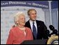 Former First Lady Barbara Bush introduces her son President George W. Bush during a discussion on strengthening Social Security at the Lake Nona YMCA Family Center in Orlando, Fla., Friday, Mar. 18, 2005. White House photo by Eric Draper
